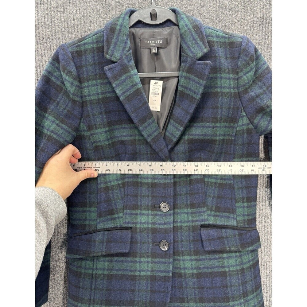 Talbots 6P Green Black Watch Tartan Plaid Long Wool Blend Blazer Jacket NEW - Picture 10 of 11